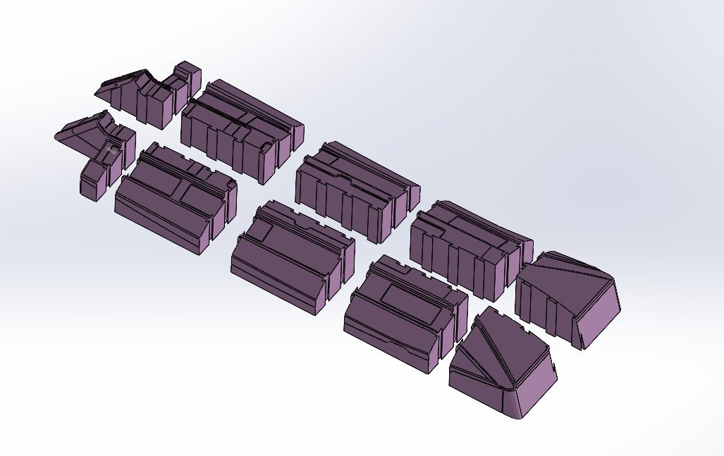 CAD layout of a plug broken into individual 3D-printed sections