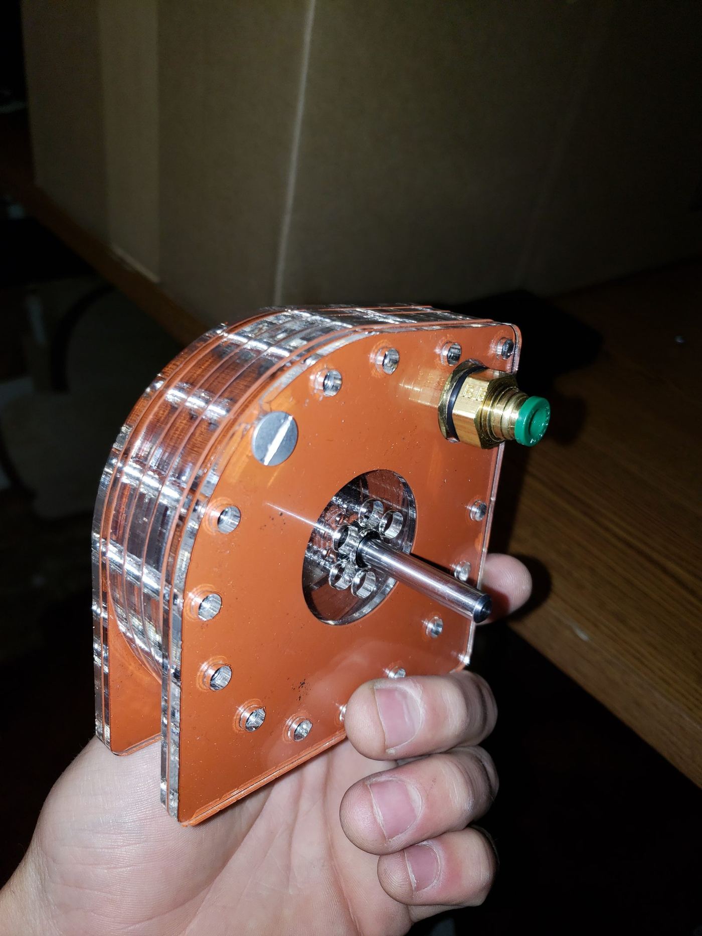 A Tesla turbine built from stacked acrylic discs