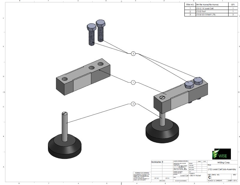 RFQ package page: load cell sub-assembly drawing