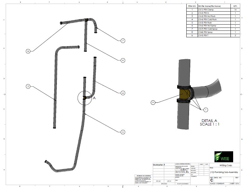 RFQ package page: PEX plumbing sub-assembly drawing