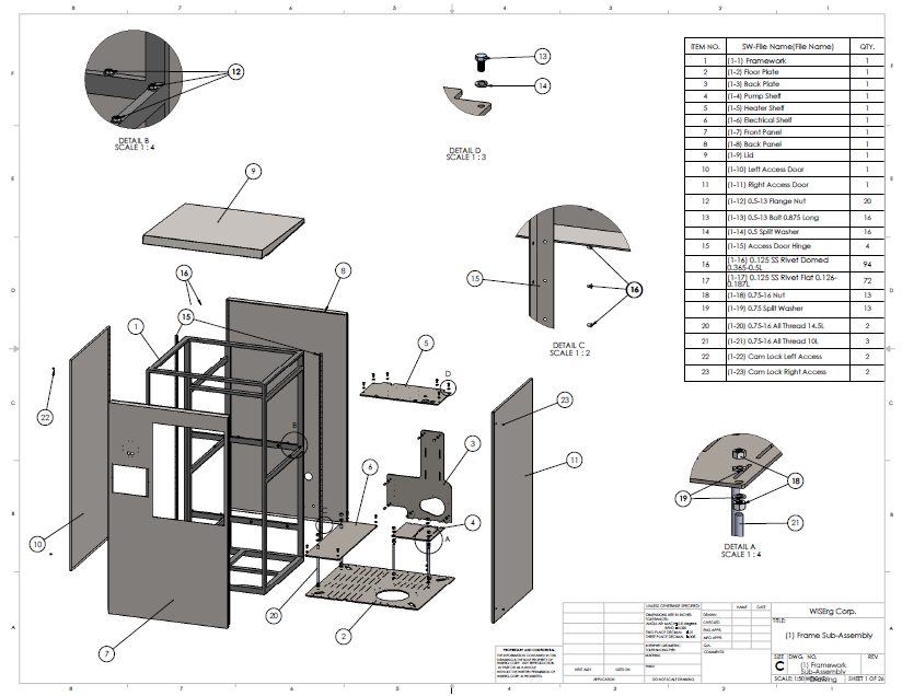 RFQ package page: exploded assembly drawing of the frame sub-assembly